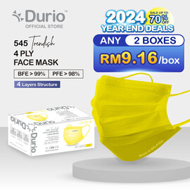 Durio 545 Trendish 4 Ply Surgical Face Mask - Neon Yellow (40pcs)